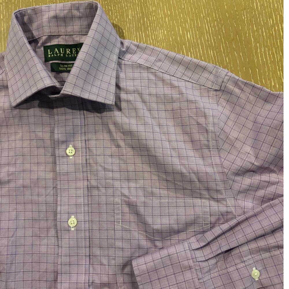 Lauren Ralph Lauren Slim Fit Stretch Non Iron‎ Check Dress Shirt Mens 14.5 32/33